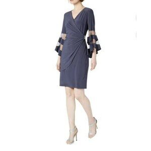 R&M RICHARDS Plus size Charcoal Bell Sleeve Above The Knee Sheath Dress Plus 14W
